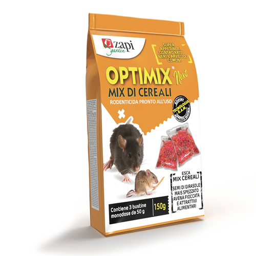 Esca rodenticida in cereali per topi e ratti Zapi Optimix Next busta 150 g