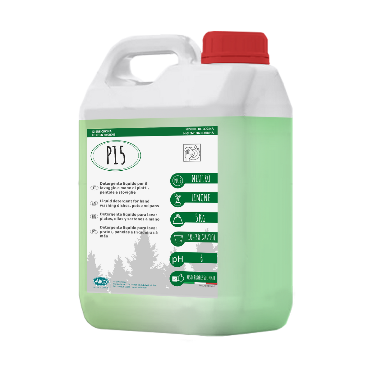 Detergente neutro schiumogeno per piatti a mano Arco Chimica P15 4x5 kg