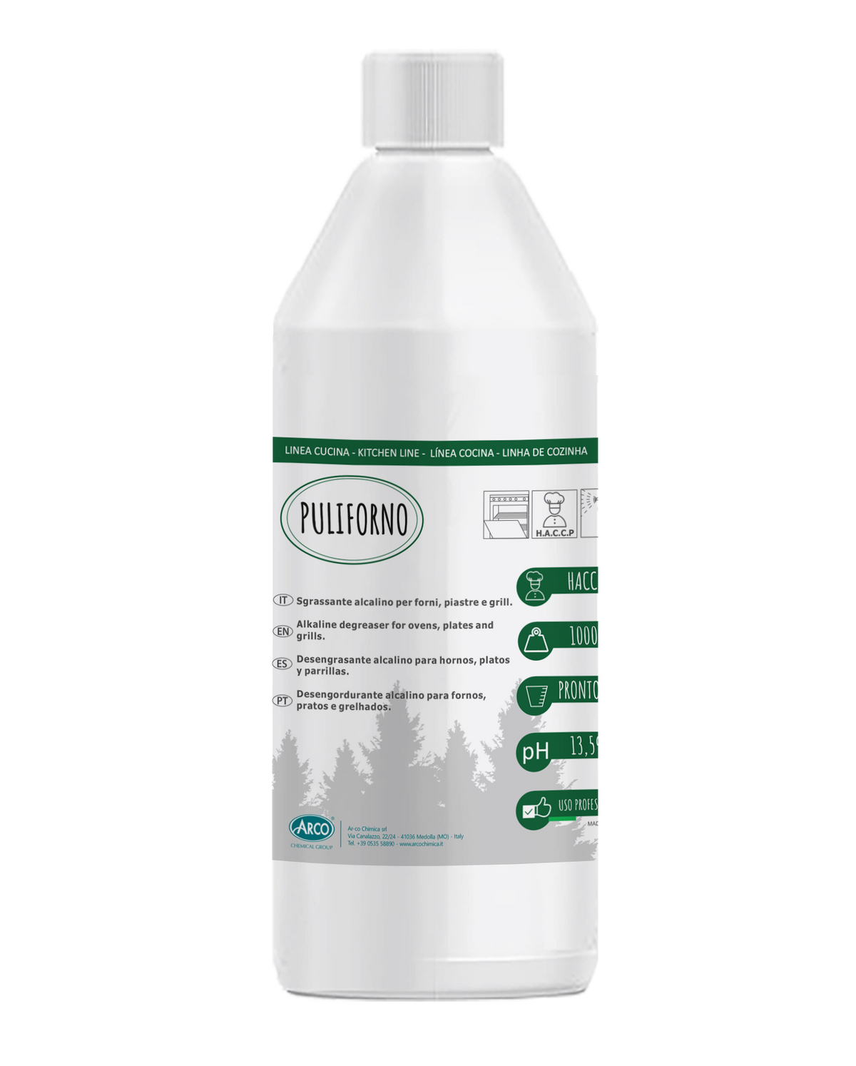 Detergente sgrassante per forni e piastre Arco Chimica Puliforno 12x1 litro