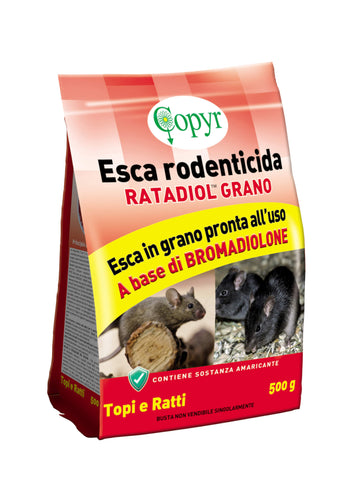 Esca derattizzante rodenticida per topi e ratti Copyr Ratadiol Grano 500 gr