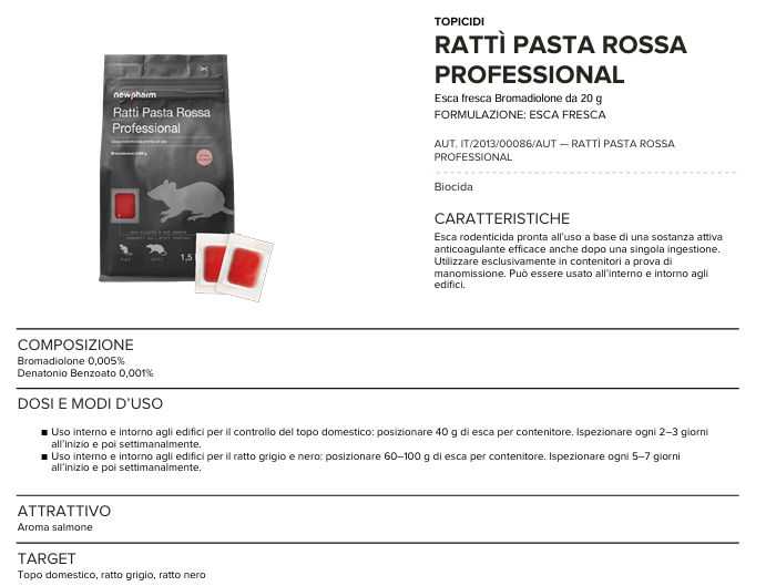 Esca rodenticida derattizzante per topi e ratti Rattì Pasta Rossa 1,5 kg
