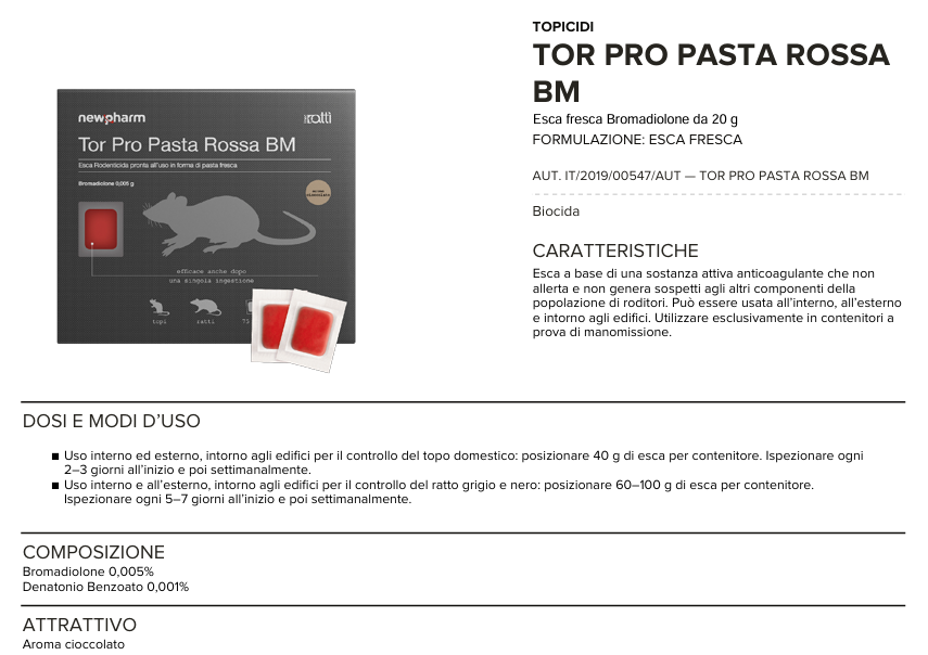 Rodenticide pest control bait for mice and rats Tor Pro Pasta Rossa 1.5 kg