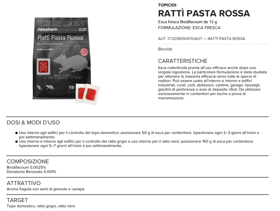 Cebo rodenticida control de plagas para ratones y ratas Ratti Pasta Rossa 150 gr