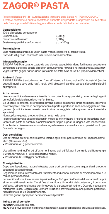 Appât antiparasitaire rodenticide pour souris et rats Inde Zagor Pasta 10 kg