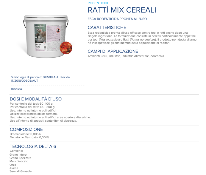 Appât antiparasitaire rodenticide pour souris et rats Rattì Mix Cereals 5 kg