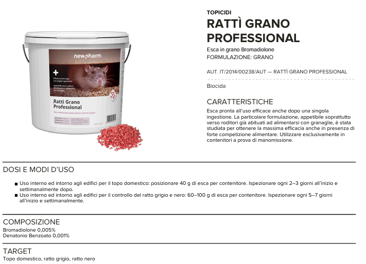 Appât antiparasitaire rodenticide pour souris et rats Rattì Grain 5 kg