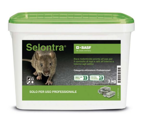 Esca rodenticida derattizzante per topi e ratti Basf Selontra 3 Kg