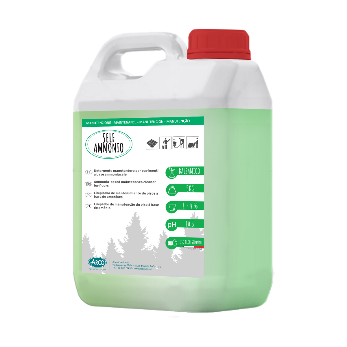 Detergente di manutenzione ammoniacale per pavimenti Arco Chimica Self Ammonio 4x5 kg