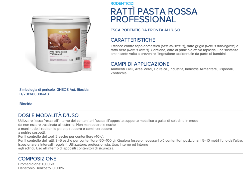 Rodenticide pest control bait for mice and rats Ratti Pasta Rossa 5 kg