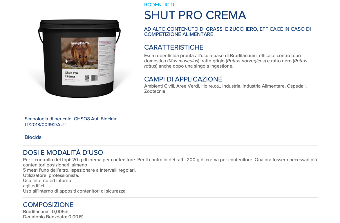 Appât rodenticide pour souris et rats Newpharm Shut Pro Cream 5 kg