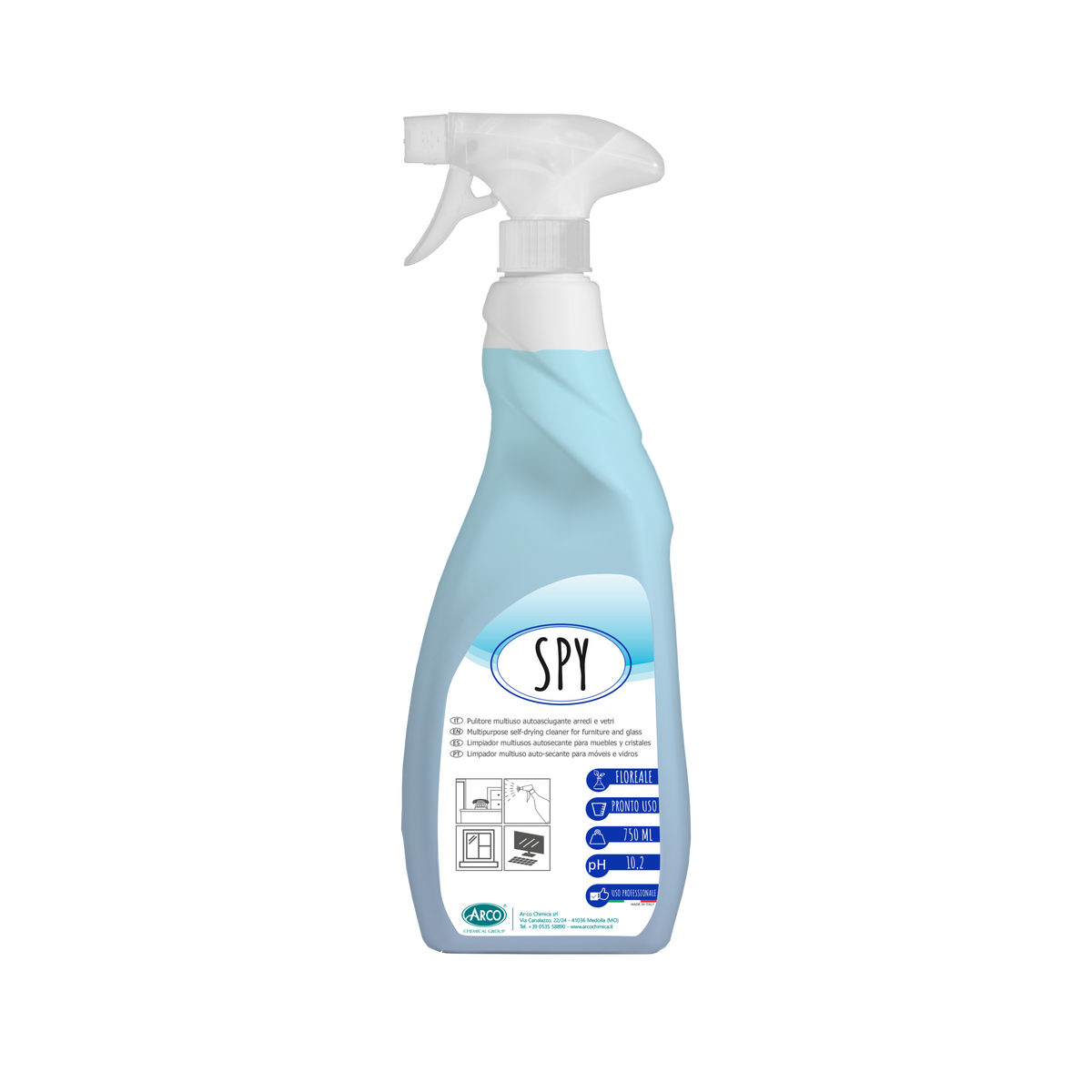 Detergente rapido per vetri e specchi Arco Chimica Spy 2 Vap. Vela 12x750 ml