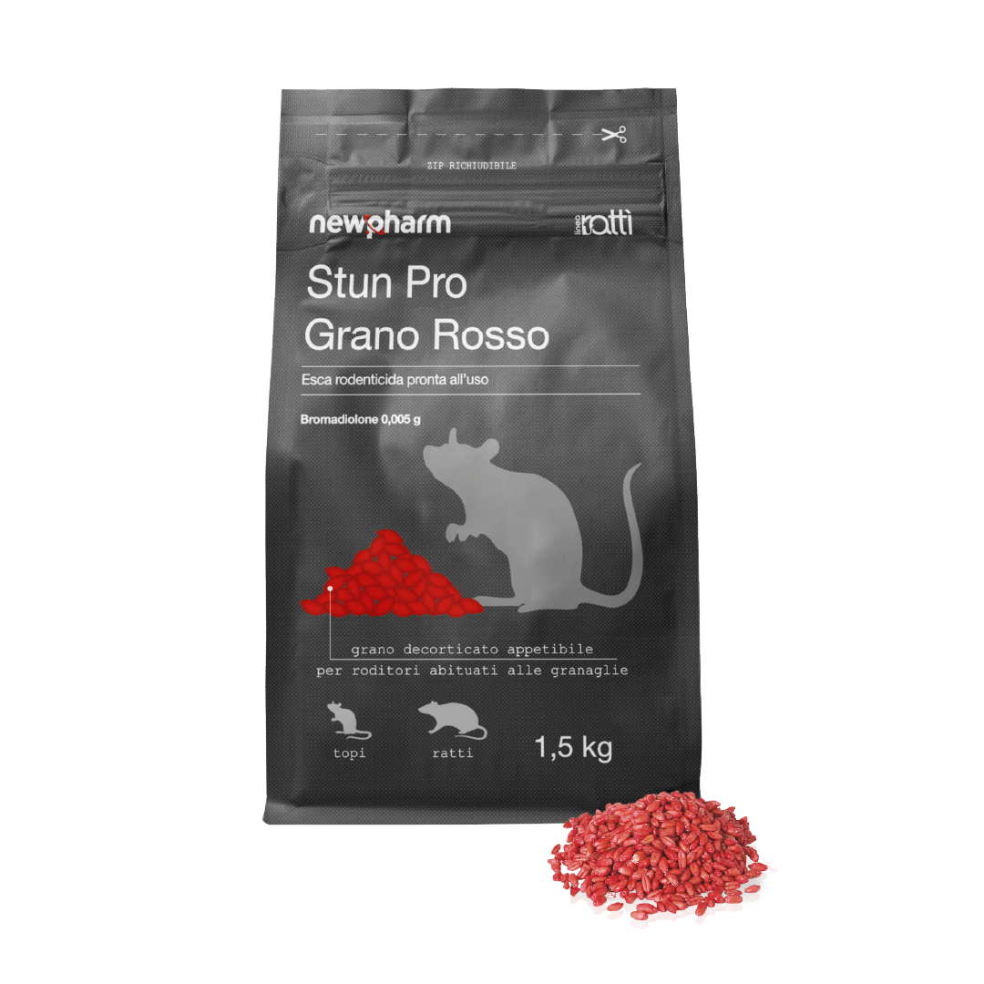 Esca rodenticida derattizzante per topi e ratti Newpharm Stun Pro Grano 1,5 kg