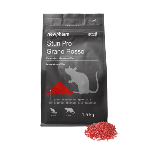 Esca rodenticida derattizzante per topi e ratti Newpharm Stun Pro Grano 1,5 kg