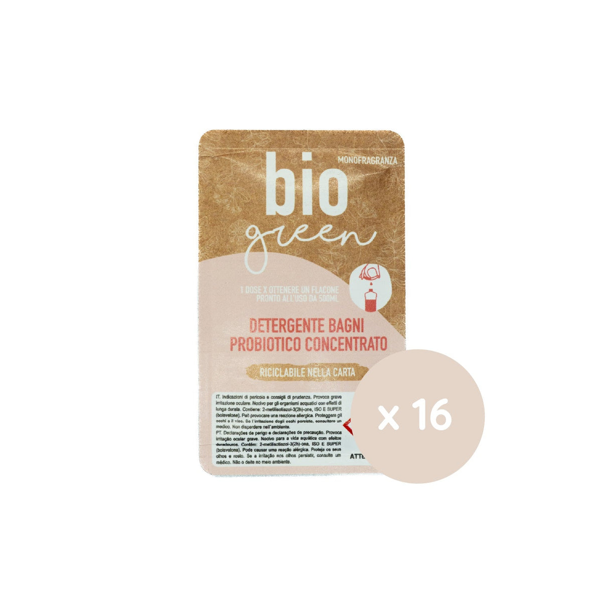 Detergente probiotico per bagni in monodose riciclabile nella carta Arco Chimica Paper Dose Bio Green Bagni confezione 80 monodosi da 15 ml