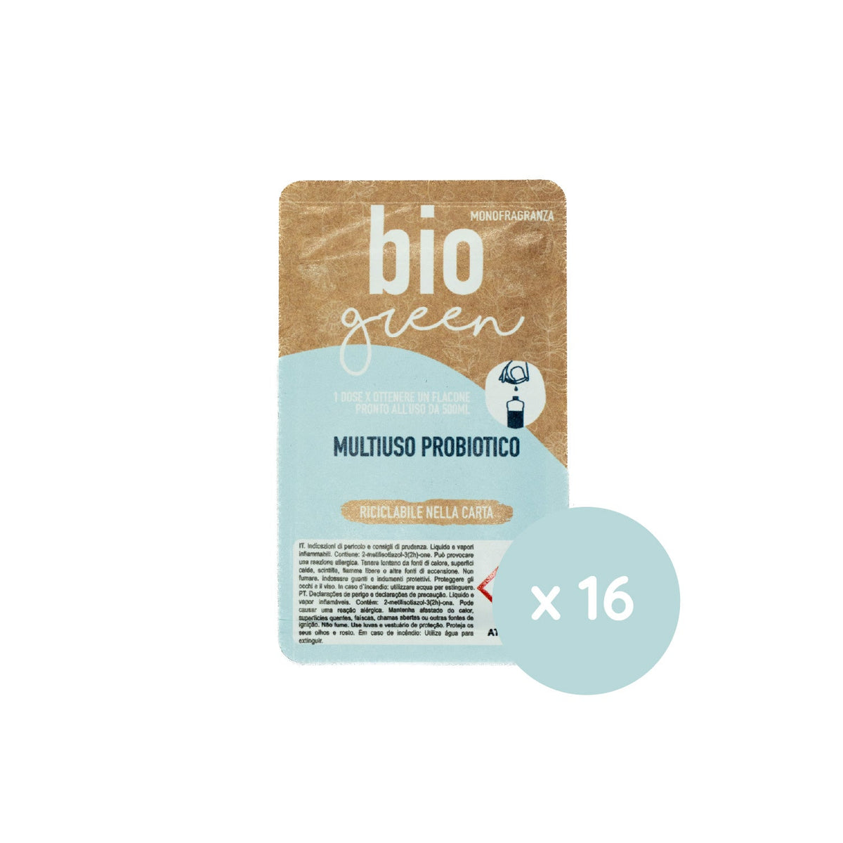 Detergente multiuso probiotico in monodose riciclabile nella carta Arco Chimica Paper Dose Bio Green Multiuso confezione 80 monodosi da 15 ml
