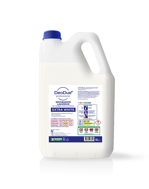 Detersivo liquido per lavatrice capi bianchi Vebi DeoDue+ Professional Lavatrice Extra White tanica 5 litri