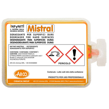 Detergente solvente supersgrassante in monodose superconcentrata Arco Chimica Infyniti Mistral confezione 60 monodosi da 100 ml