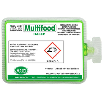 Detergente sgrassante per cucina in monodose superconcentrata Arco Chimica Infyniti Multifood confezione 60 monodosi da 100 ml