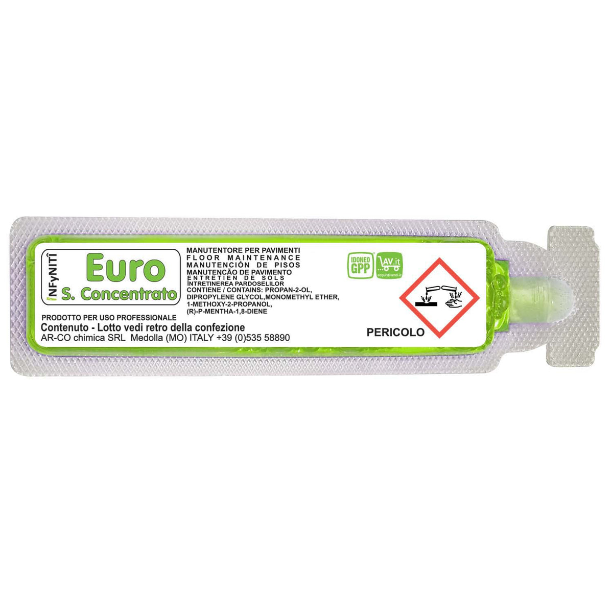 Detergente manutentore profumato in monodose superconcentrata Arco Chimica Infyniti Euro Fruttato confezione 160 monodosi da 15 ml