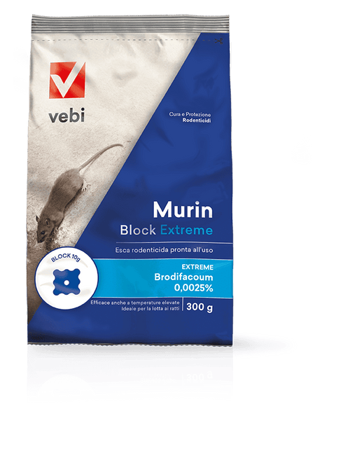 Esca rodenticida derattizzante per topi e ratti Vebi Murin Block Extreme 300 gr