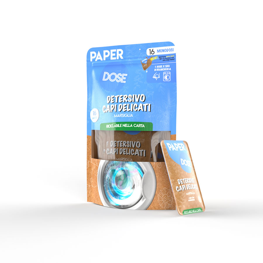 Detersivo per capi delicati in monodose riciclabile nella carta Arco Chimica Paper Dose Detersivo Capi Delicati confezione 80 monodosi da 15 ml