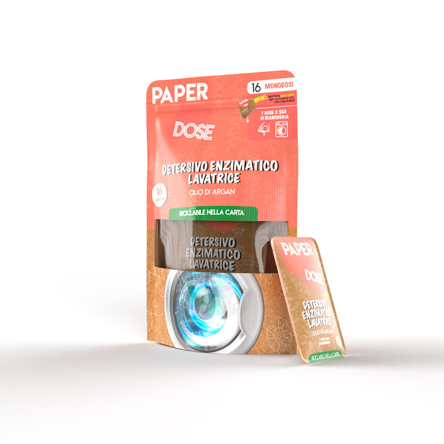 Detersivo per lavatrice in monodose riciclabile nella carta Arco Chimica Paper Dose Detersivo Lavatrice confezione 80 monodosi da 15 ml