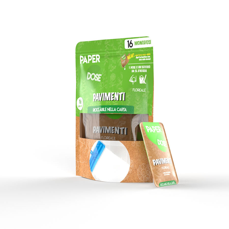 Detergente per pavimenti in monodose riciclabile nella carta Arco Chimica Paper Dose Pavimenti - Spring Flower confezione 80 monodosi da 15 ml