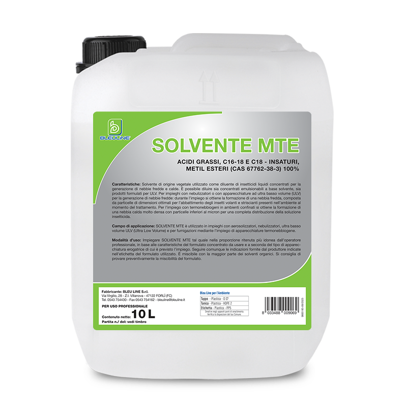 Solvente di origine vegetale per insetticidi e termonebbiogeni Bleu Line Solvente MTE 10 litri